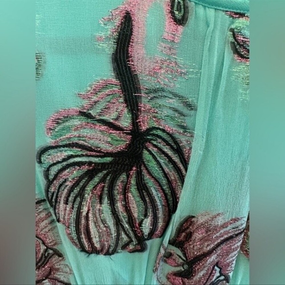 Cynthia Rowley Inverness Metallic Fish Blouson-sleeve Dress In Green Sz4 - Picture 5 of 13